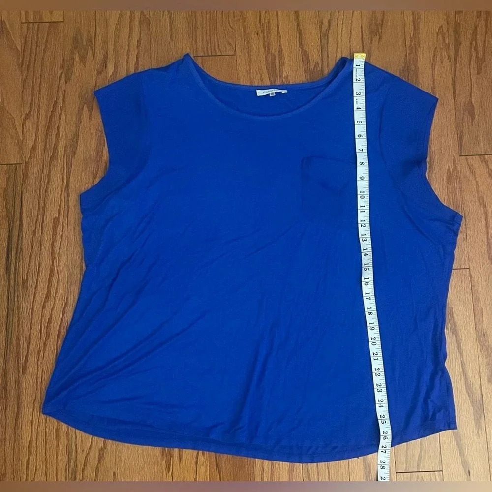 Calvin Klein Womens 3X Royal Blue Mixed Media Short Sleeve Pocket Top Blouse - Picture 8 of 8